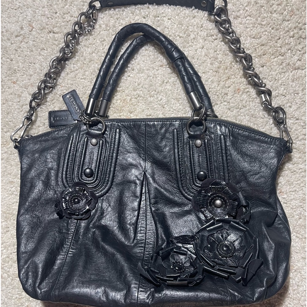 Ltd Edition Coach black leather large shoulder bag purse sequins f…